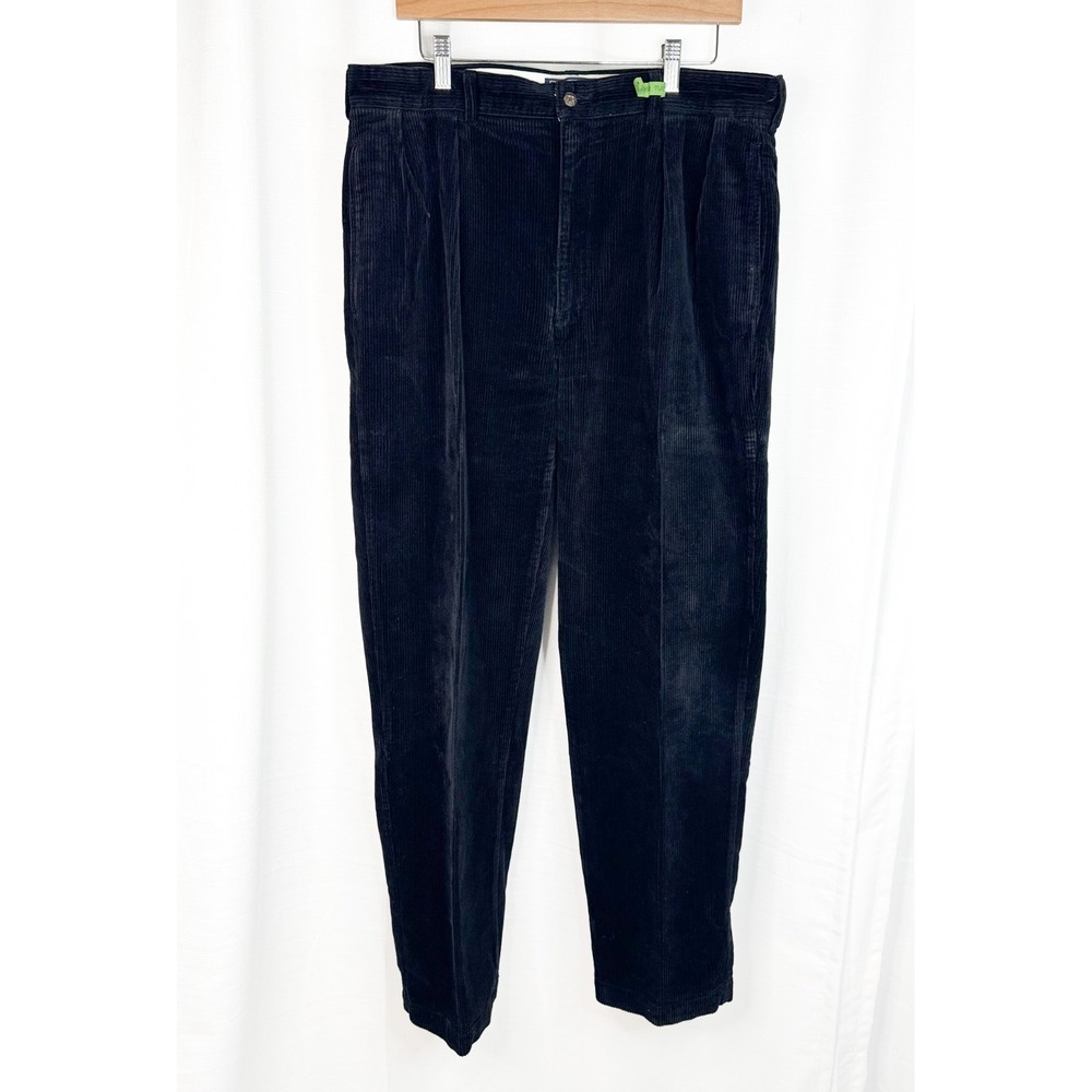Polo Ralph Lauren Andrew Pants 36x32 Black Corduroy Pleated Classic Fit Cotton